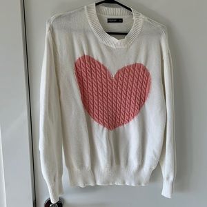 Cream sweater with pink heart detail